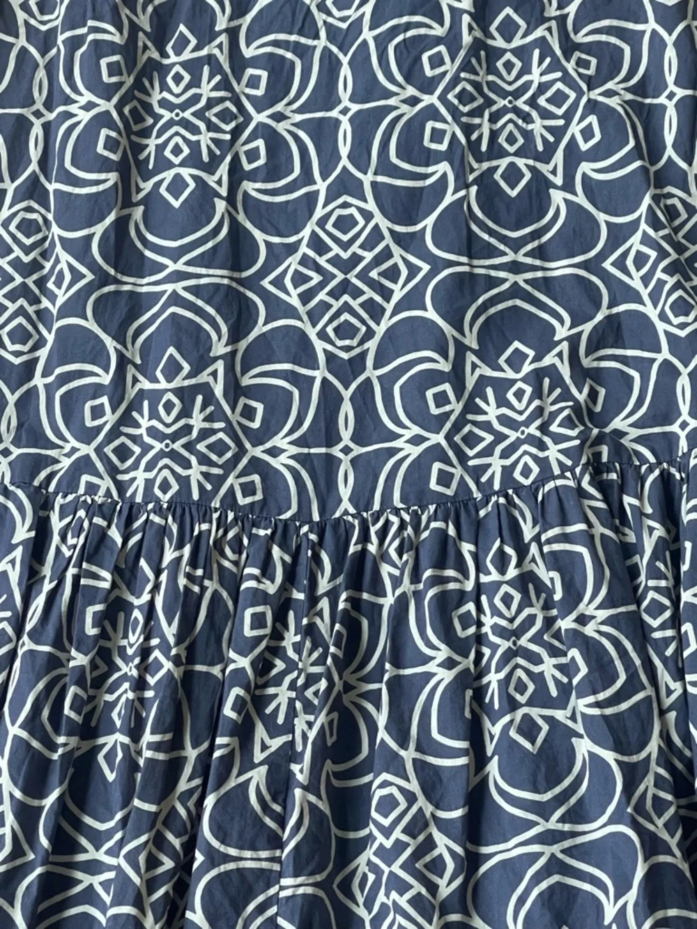 Zara Blue & White Printed Smocked Halter Midi Dress Tassel Tie Size Small